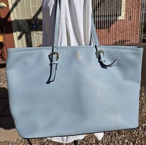 Vera Pelle Light Blue Italian Leather Tote Bag